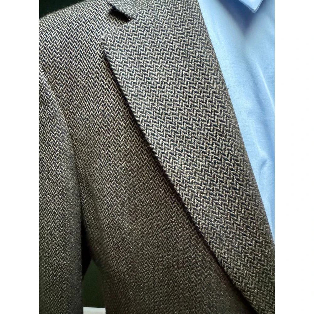 Jos. A. Bank Men's Brown Wool Cashmere Herringbone Tweed Two Button Blazer 41R